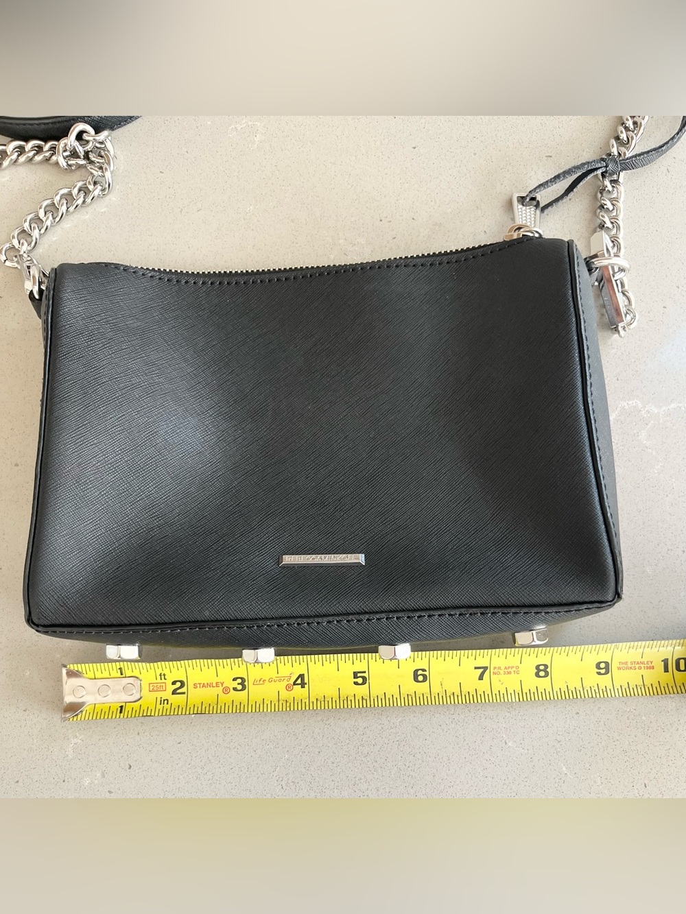 Rebecca Minkoff Avery Black Saffiano Leather Crossbody Bag Silver Hardware Chain - Picture 8 of 11